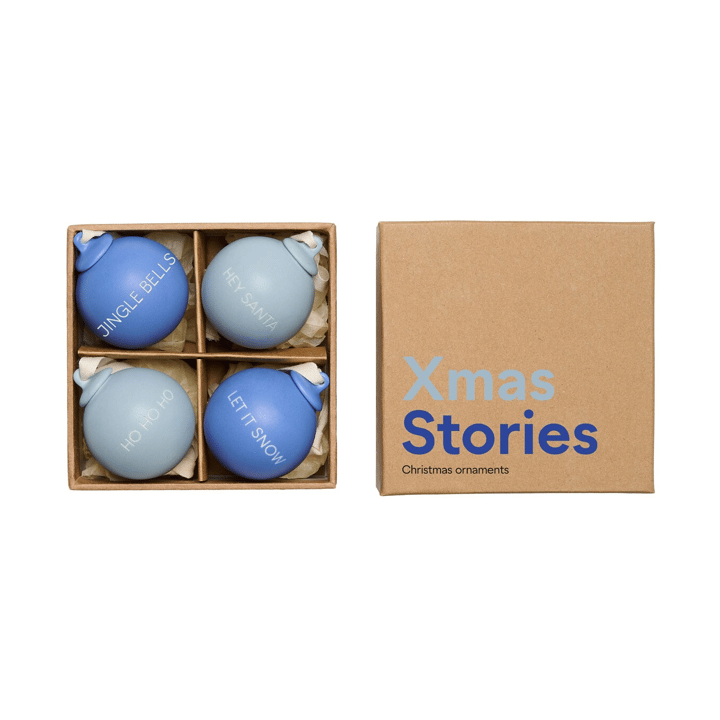 XMAS Stories joulukoriste Ø4 cm 4 osaa - Cobalt blue-light blue - Design Letters