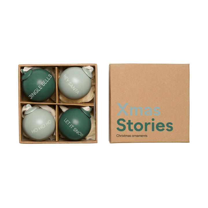 XMAS Stories joulukoriste Ø4 cm 4 osaa - Dark green-dusty green - Design Letters