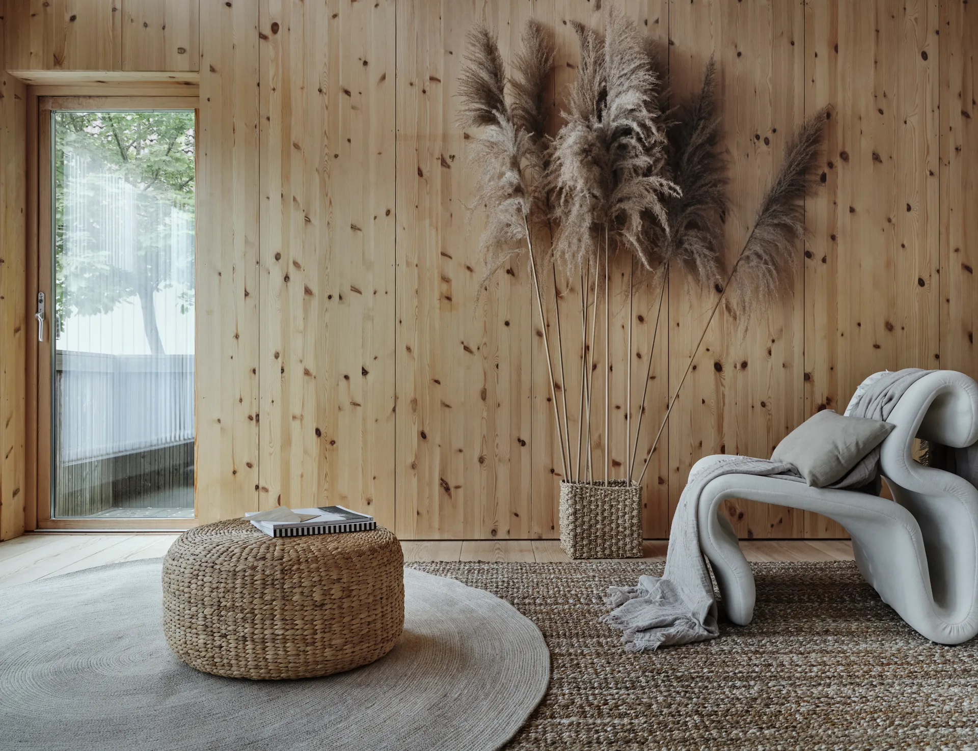 Ella juuttimatto, Ø 150 cm, Valkoinen-luonnonvärinen Dixie