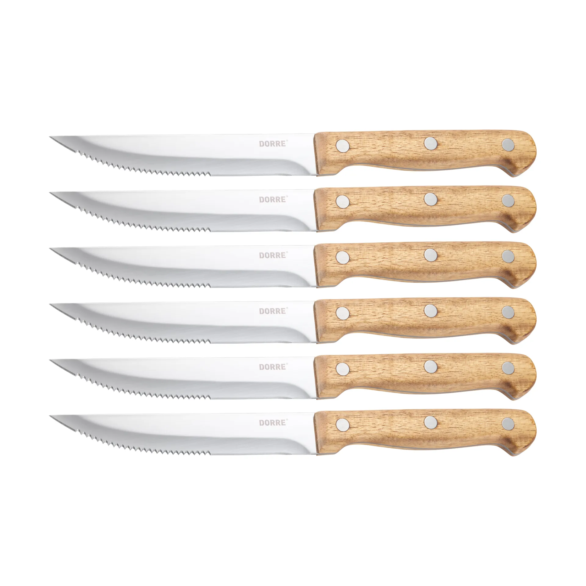 BBQ-pihviveitsi, Ruostumaton teräs, 6-pack, akaasiapuinen laatikko, 22,5x2 cm Dorre