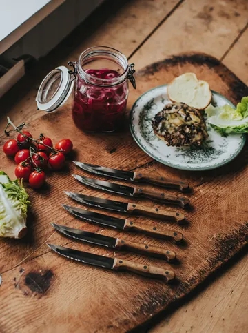 BBQ-pihviveitsi - Ruostumaton teräs, 6-pack, akaasiapuinen laatikko, 22,5x2 cm - Dorre