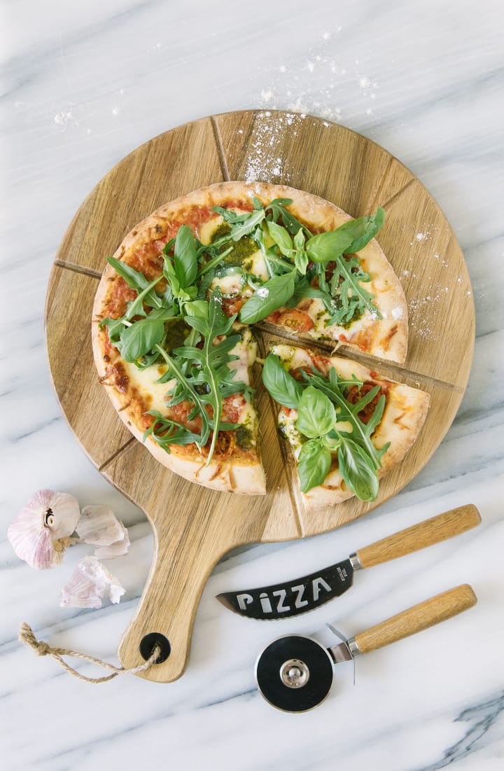 Pino pizzasetti veitsi ja pizzaleikkuri - Akacia-ruostumaton teräs - Dorre