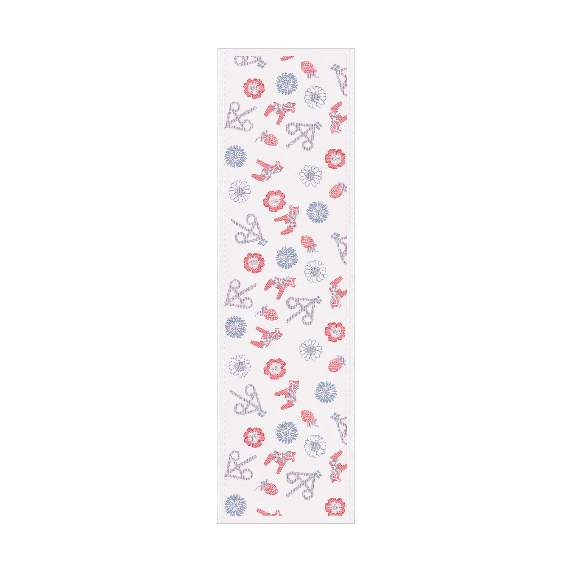 Dalasommar pöytäliina 35x120 cm, Sininen-punainen Ekelund Linneväveri