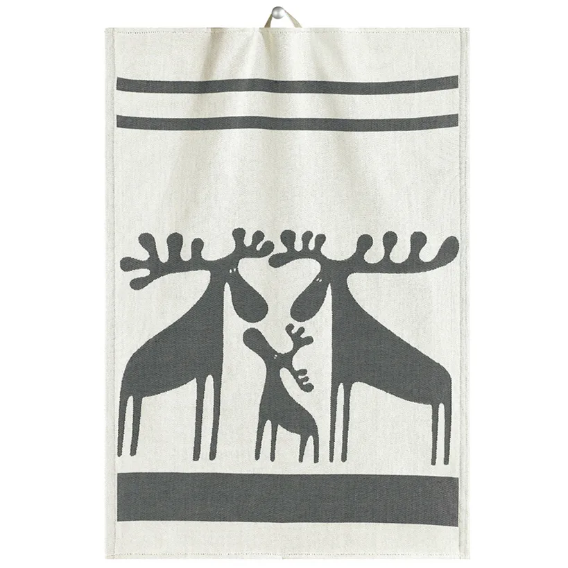 Hirviperhe keittiöpyyhe 35 x 50 cm, Harmaa Ekelund Linneväveri