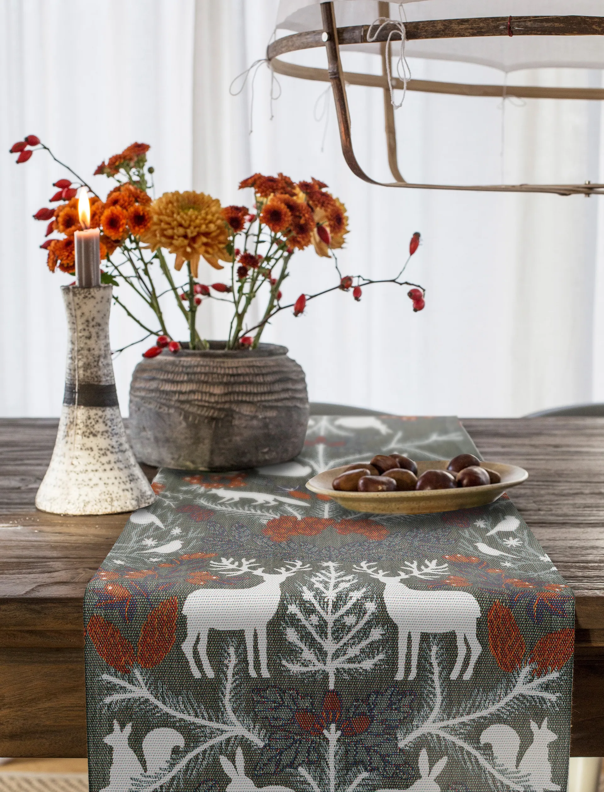 Hjortnäs pöytäliina 35x120 cm, Harmaa Ekelund Linneväveri