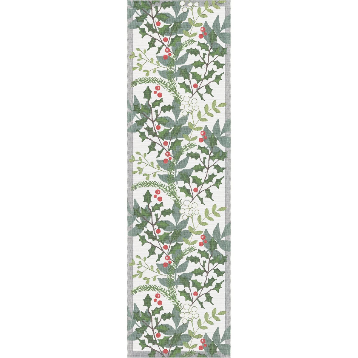 Ekelund Linneväveri Julia kaitaliina 35×120 cm Valkoinen-vihreä