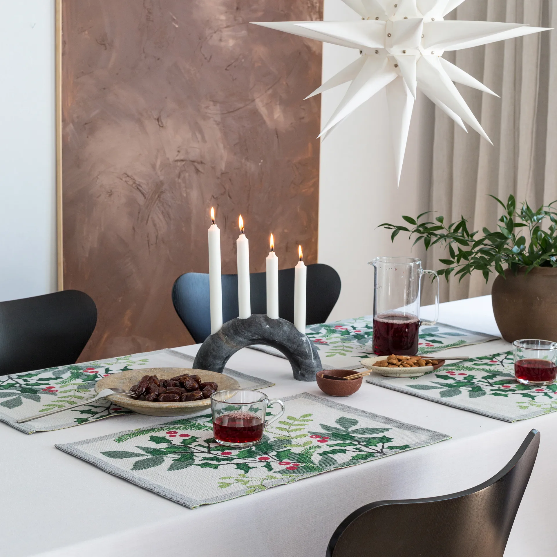 Julia pöytätabletti 35x48 cm, Valkoinen-vihreä Ekelund Linneväveri