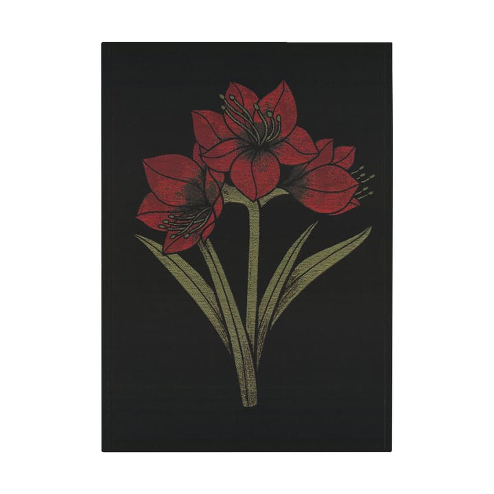 Kapamaryllis keittiöpyyhe 48x70 cm - Musta-punainen - Ekelund Linneväveri