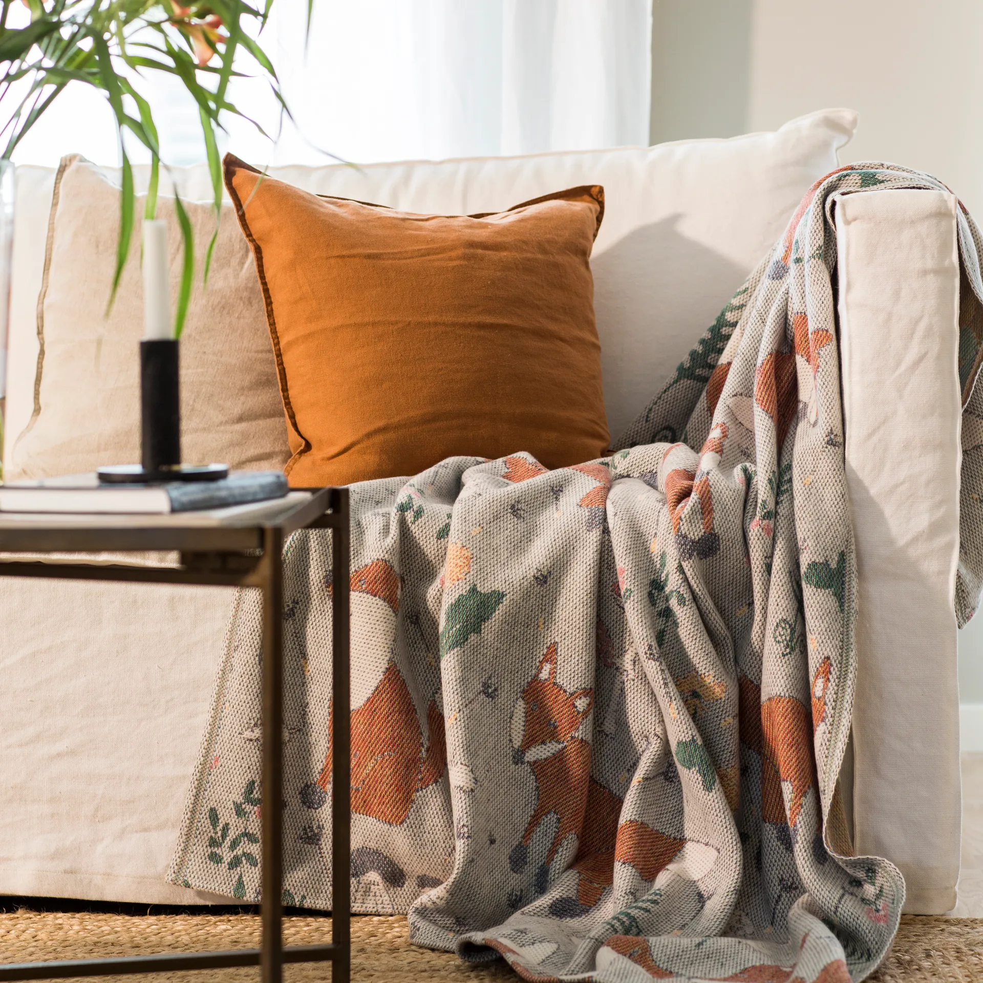 Rävar puuvillaviltti, 140 x 170 cm, Monivärinen Ekelund Linneväveri