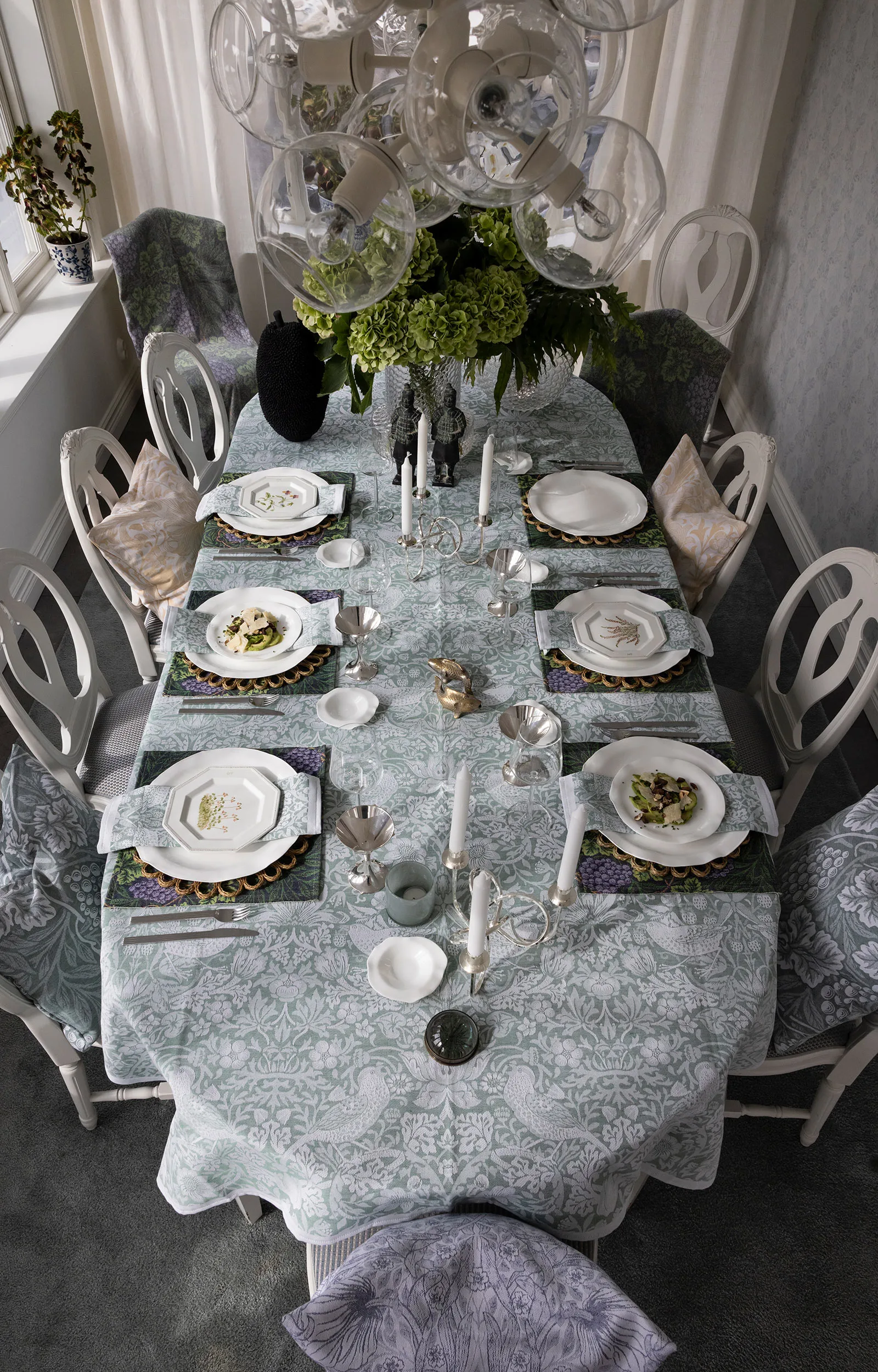 Strawberry Thief kangas lautasliina 35x35 cm, Vihreä Ekelund Linneväveri