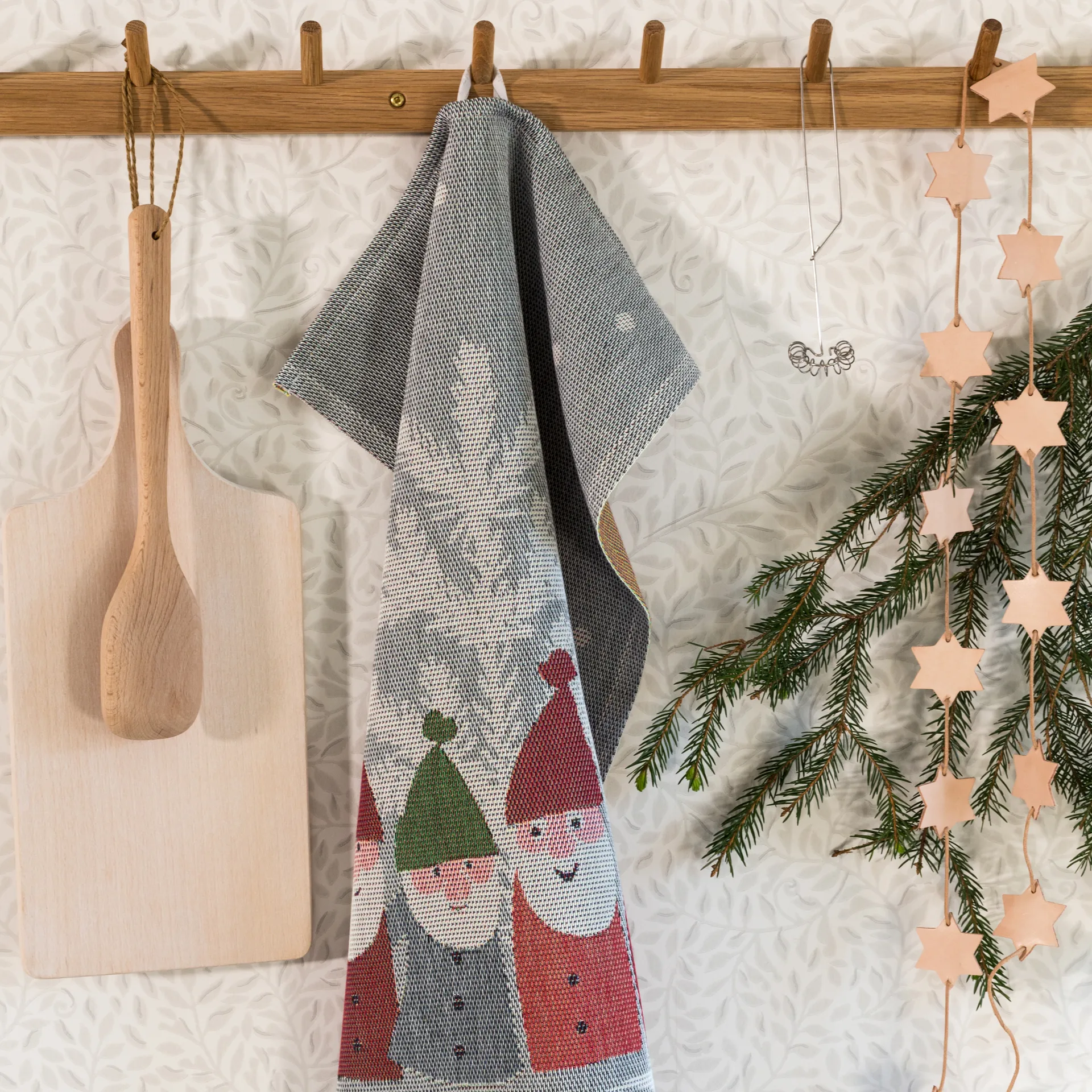 Tomtemöte keittiöpyyhe 40 x 60 cm, Harmaa-valkoinen Ekelund Linneväveri