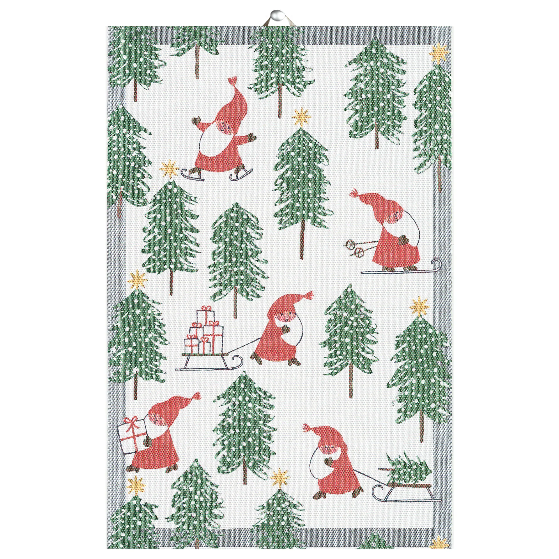 Tomtesprång keittiöpyyhe 40x60 cm, Valkoinen-vihreä-punainen Ekelund Linneväveri