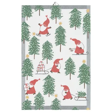 Tomtesprång keittiöpyyhe 40x60 cm - Valkoinen-vihreä-punainen - Ekelund Linneväveri