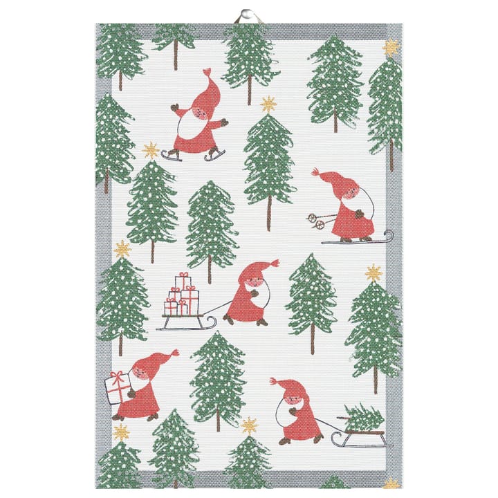 Tomtesprång keittiöpyyhe 40x60 cm - Valkoinen-vihreä-punainen - Ekelund Linneväveri