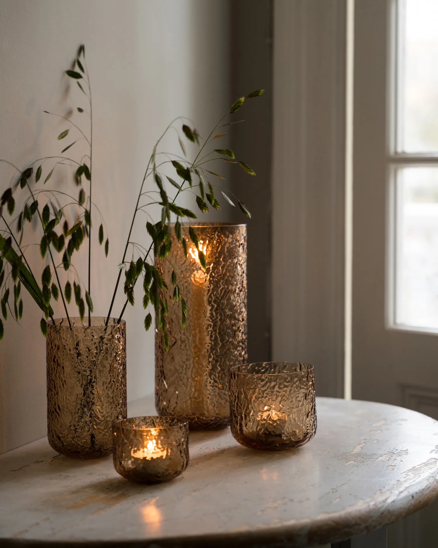 Ernst maljakko/kynttilälyhty kuvioitu, Meripihka, Ø11×25 cm ERNST