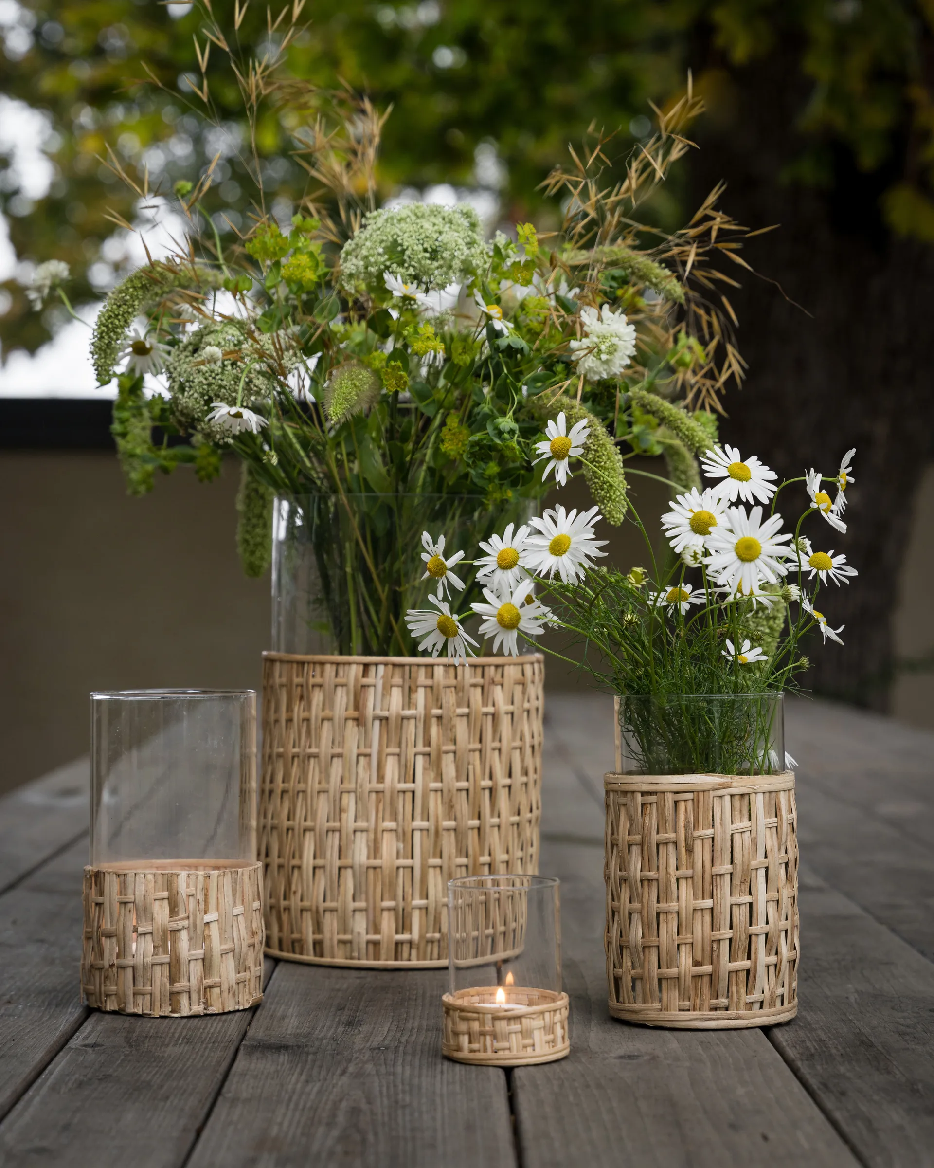 Ernst maljakko/tuikkulyhty korissa, Natural, Ø7×8,5 cm ERNST