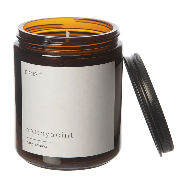 Ernst tuoksukynttilä kannella lasissa Ø9 cm, Yöhyasintti ERNST