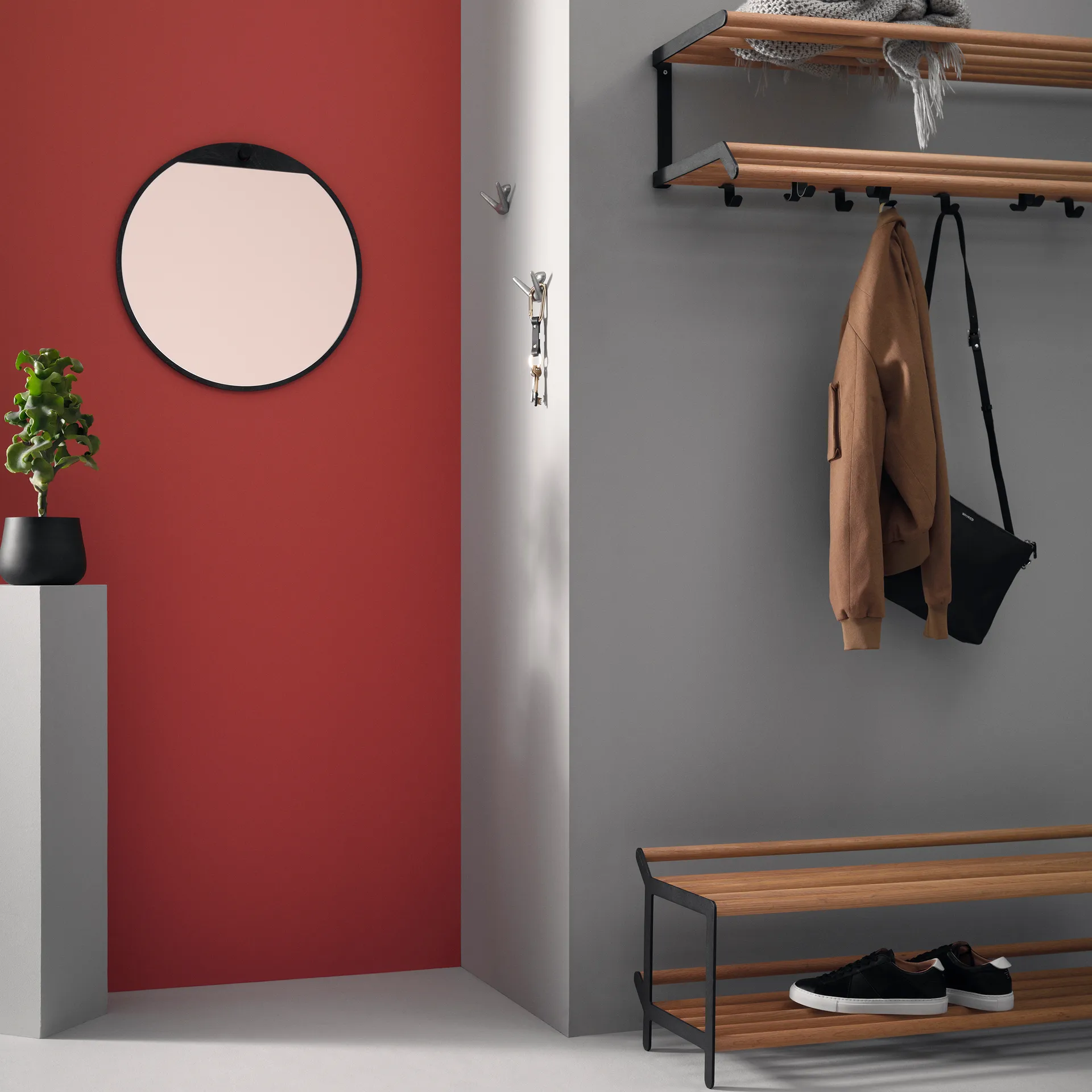 Tamburin kenkähylly 100 cm, Tammi-musta Essem Design