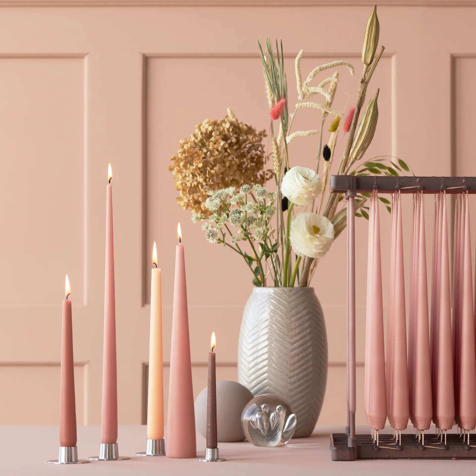 ester & erik -kartiokynttilä 37 cm, 2-pakkaus matta, Rosy caramel 20 ester & erik