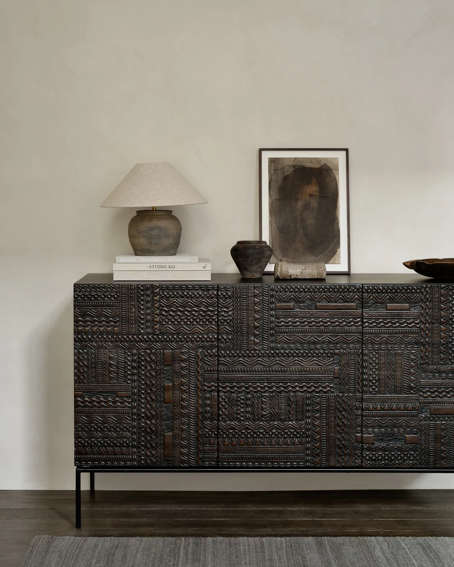Ancestors Tabwa sideboard, Tiikki 3 ovea Ethnicraft