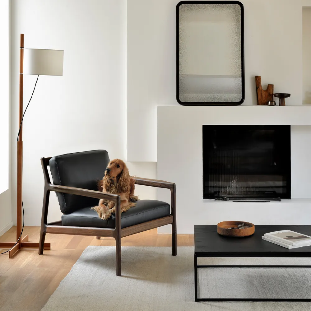 Jack lounge-nojatuoli, Black leather-Rosewood Ethnicraft