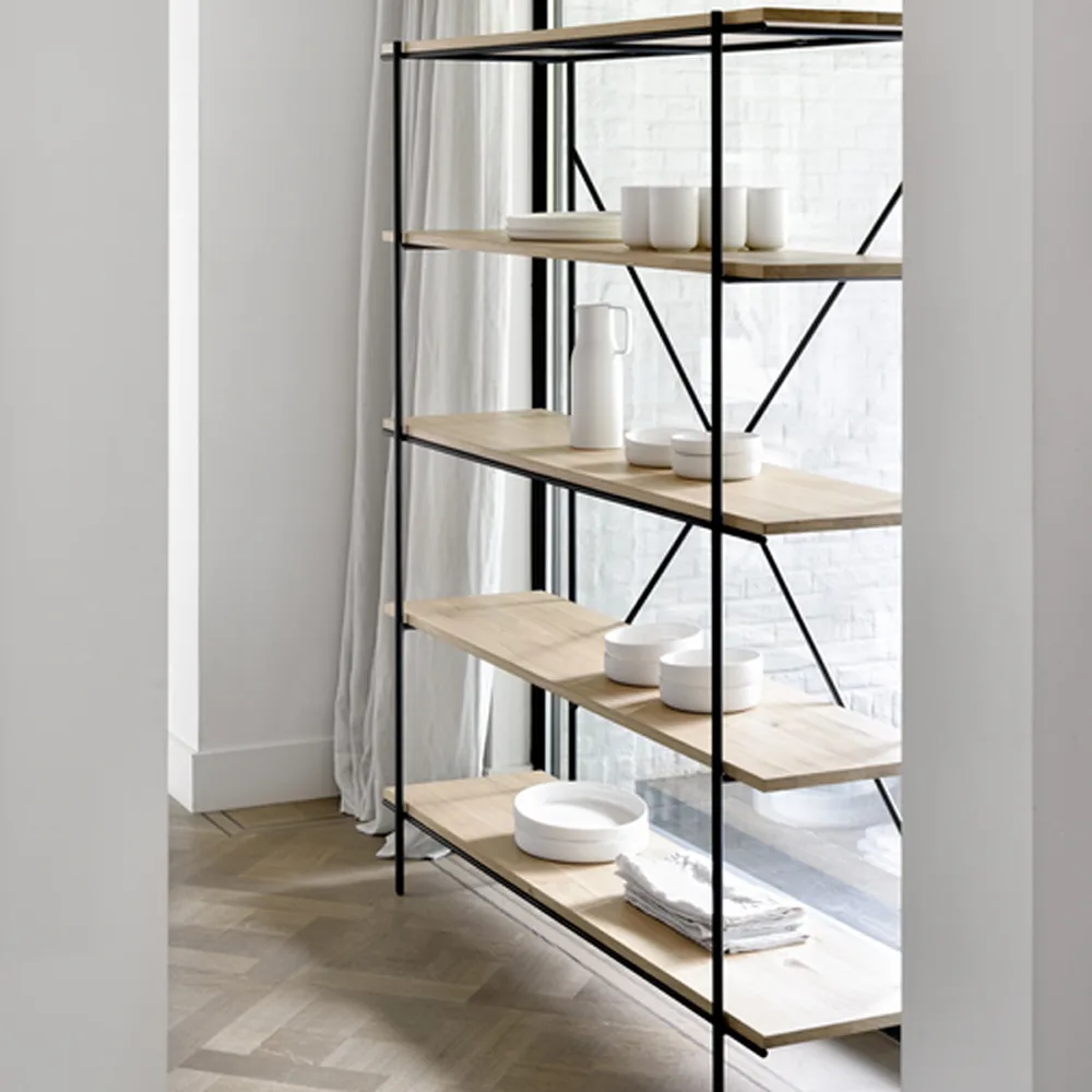 Rise hylly, Oak wax oil-Black metal 165 cm Ethnicraft