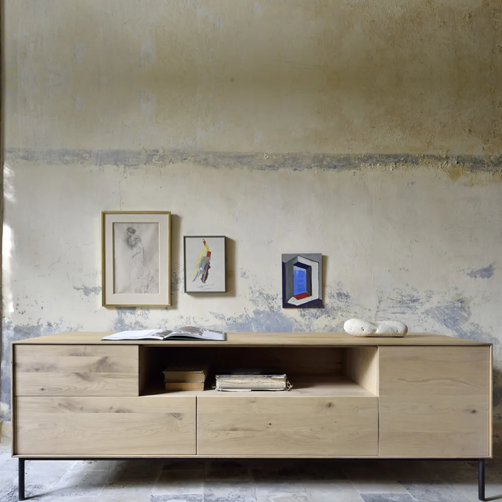 Whitebord mediataso 180 cm, Oak wax oil-Black Metal Ethnicraft