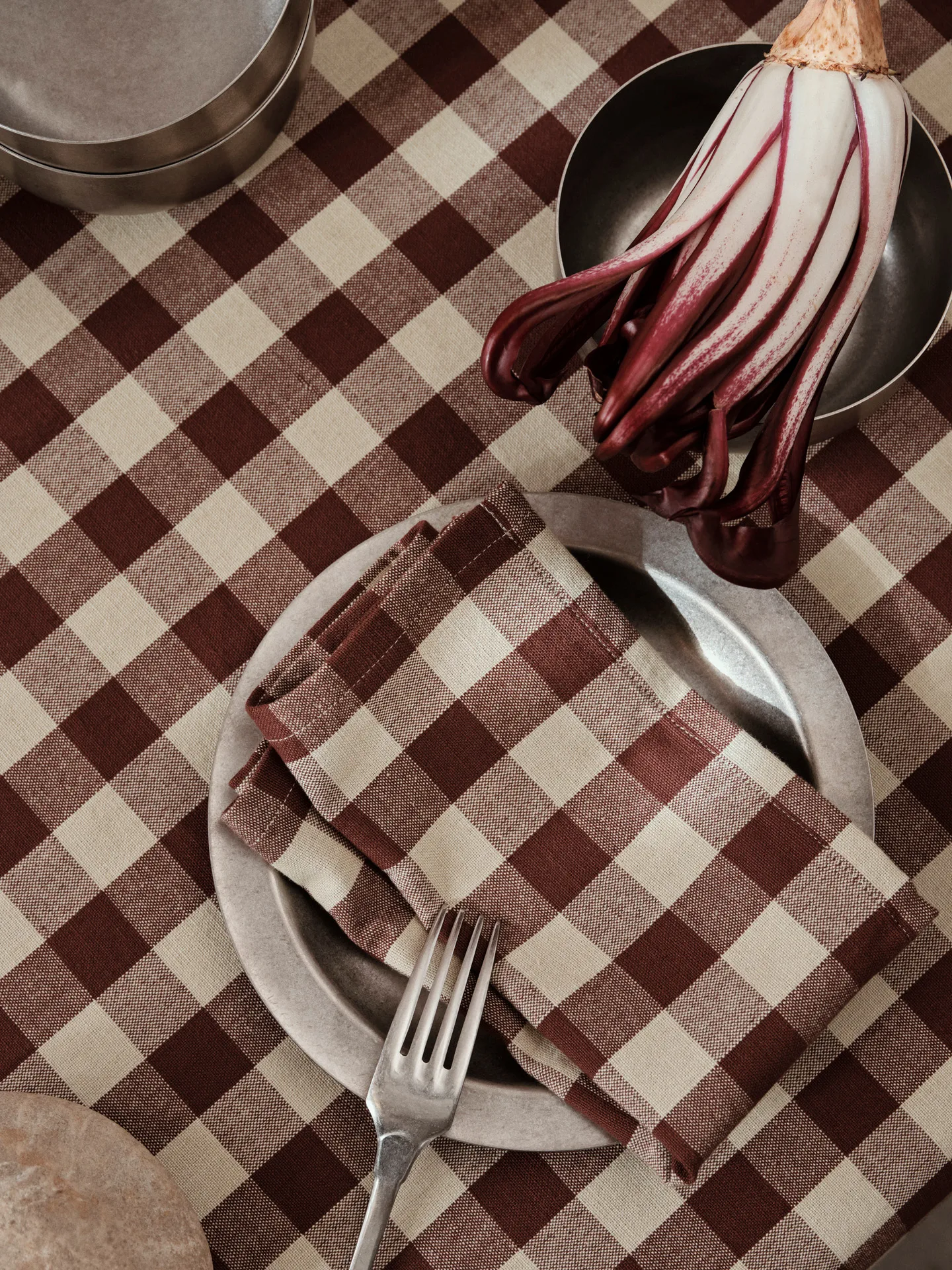 Bothy Check puuvillaservetti 40x40 cm 4-pakkaus, Cinnamon-grey green Ferm Living