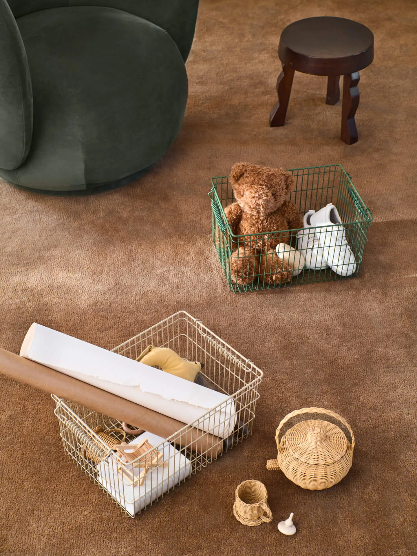 Cala kori pinottava 2-pakkaus, Verdant green, 36,2 x 26,2 x 20,2 cm Ferm Living