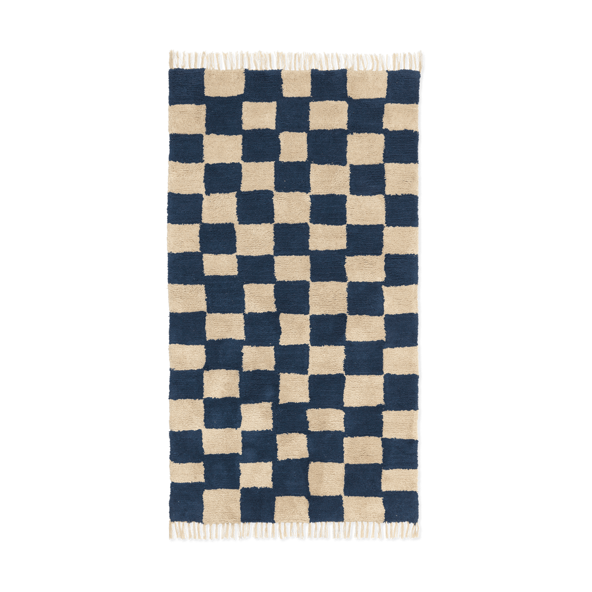 Ferm Living Mara puuvillamatto 80x150 cm Syvän sininen-Lämmin hiekka