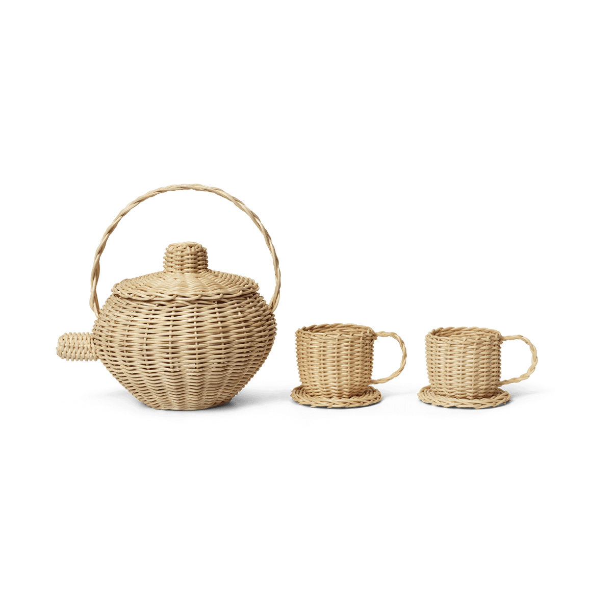 Ferm Living Rattan teeastiasto 3 osaa Natural | Skandinaavinen Sisustus | Lastenhuoneen sisustus | Beige