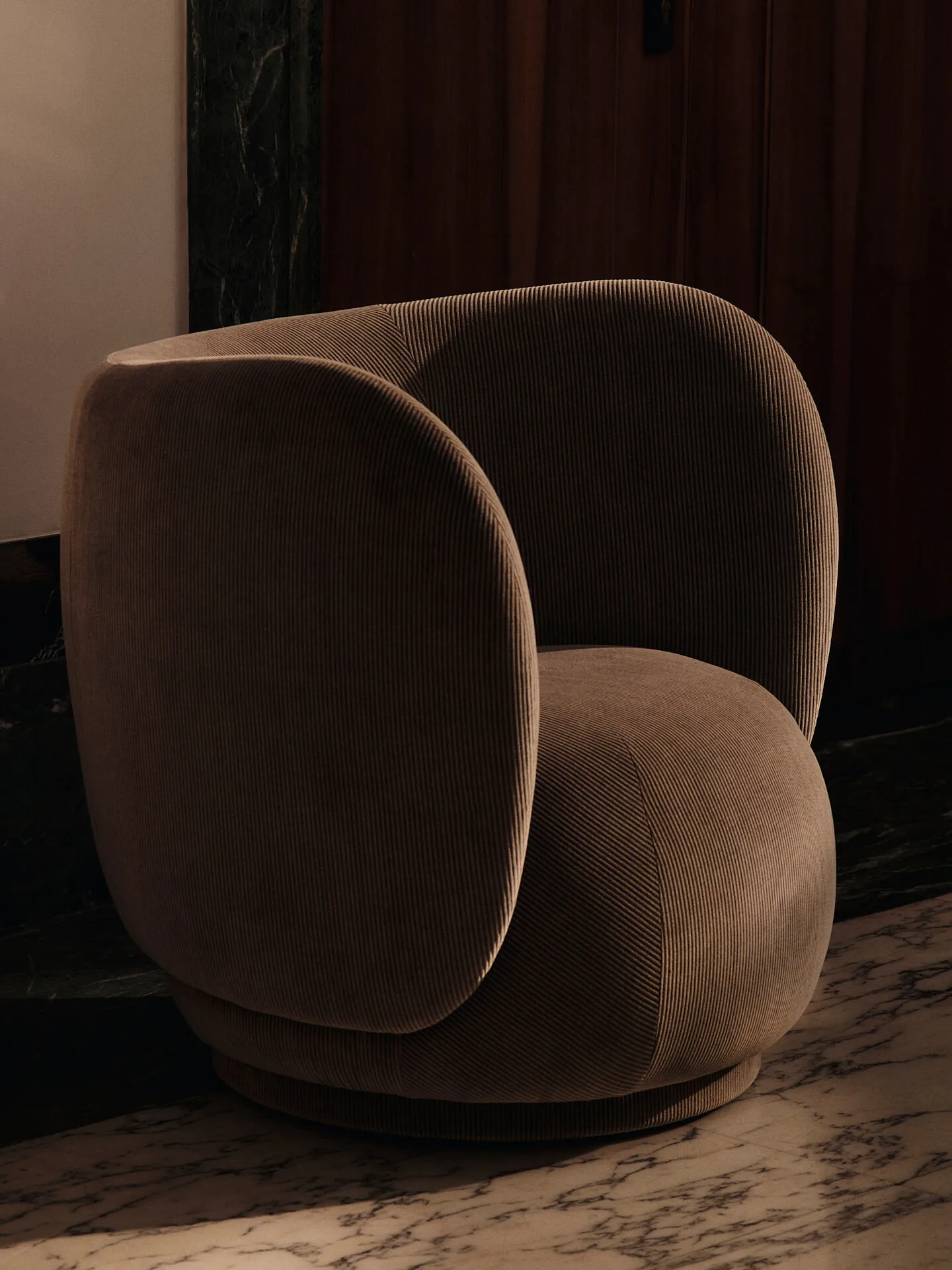 Rico lounge chair -nojatuoli, Devoré velvet-Flint grey Ferm Living