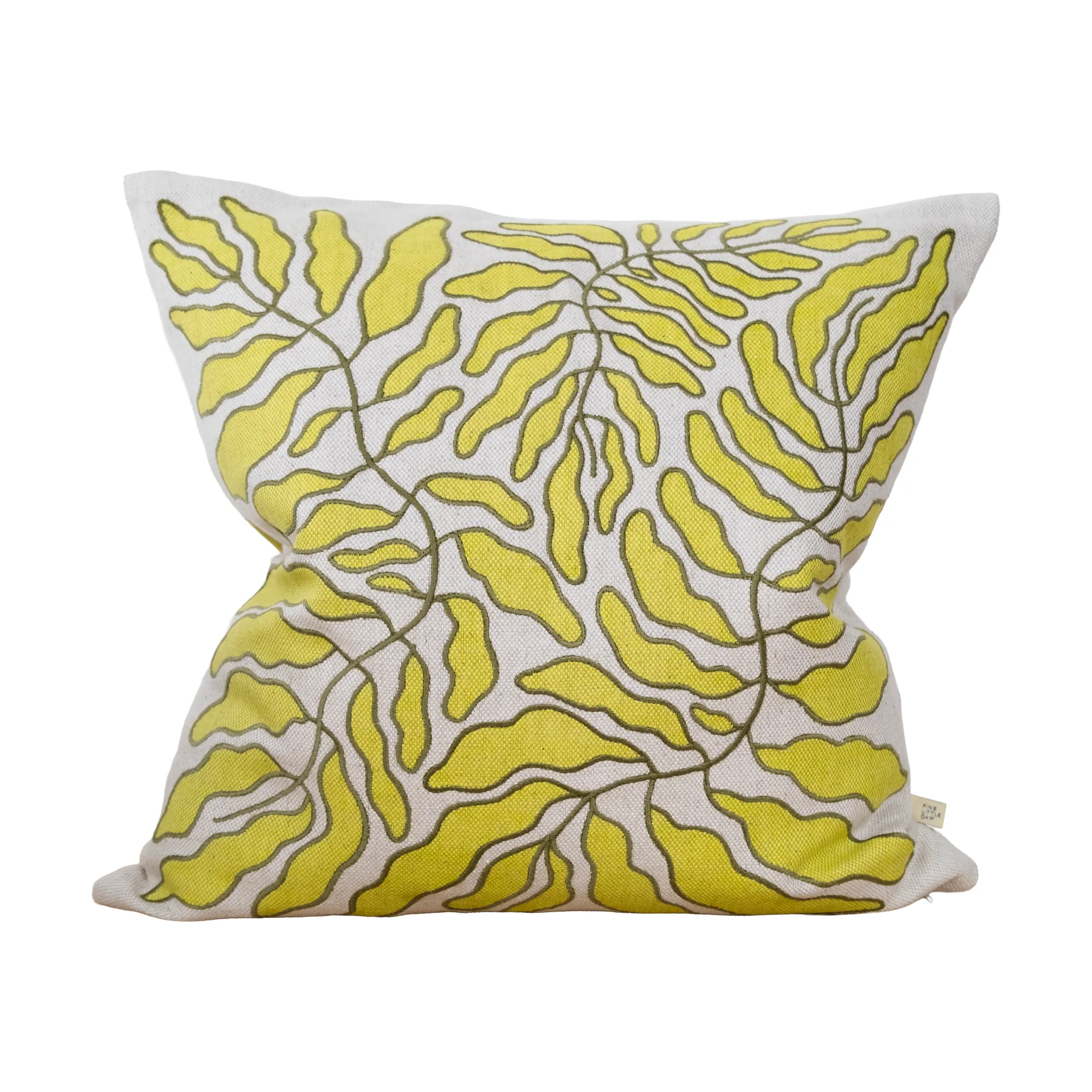 Leaves brodeerattu tyynynpäällinen 48x48 cm, Lime-nature Fine Little Day