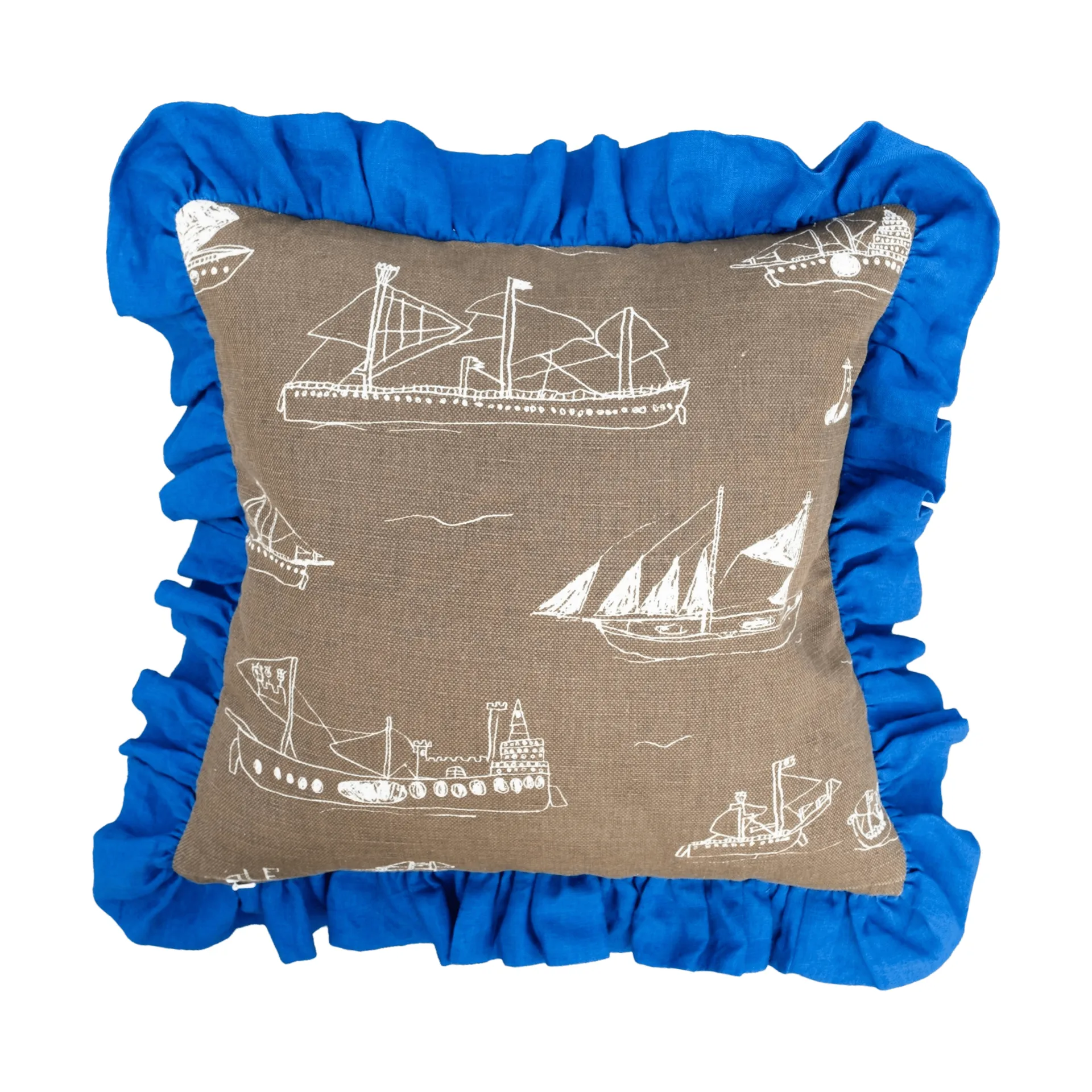 Ohoy tyynynpäällinen, Ruskea–natural–sininen, 48x48 cm Fine Little Day