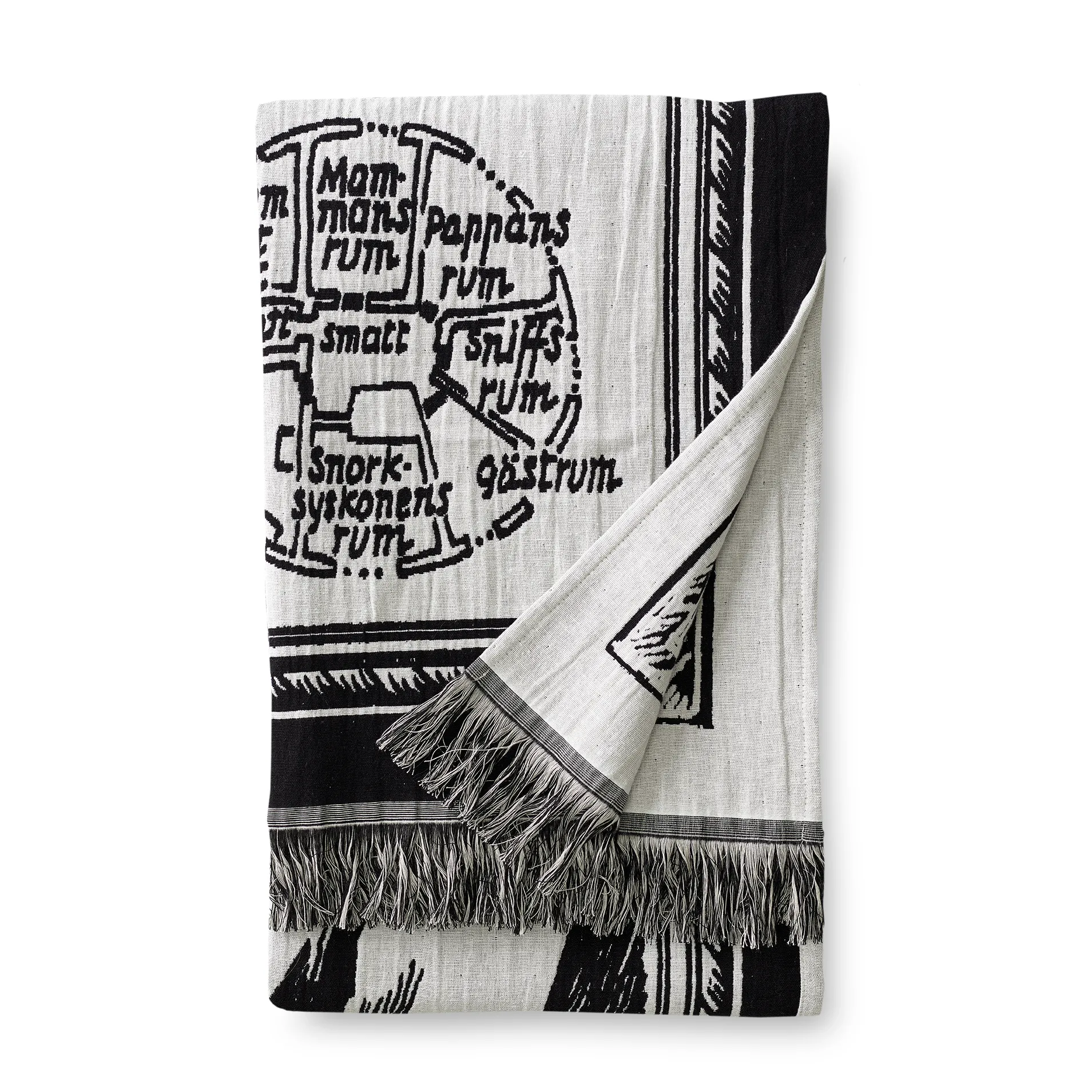 Muumikartta huopa, Musta - Valkoinen Finlayson