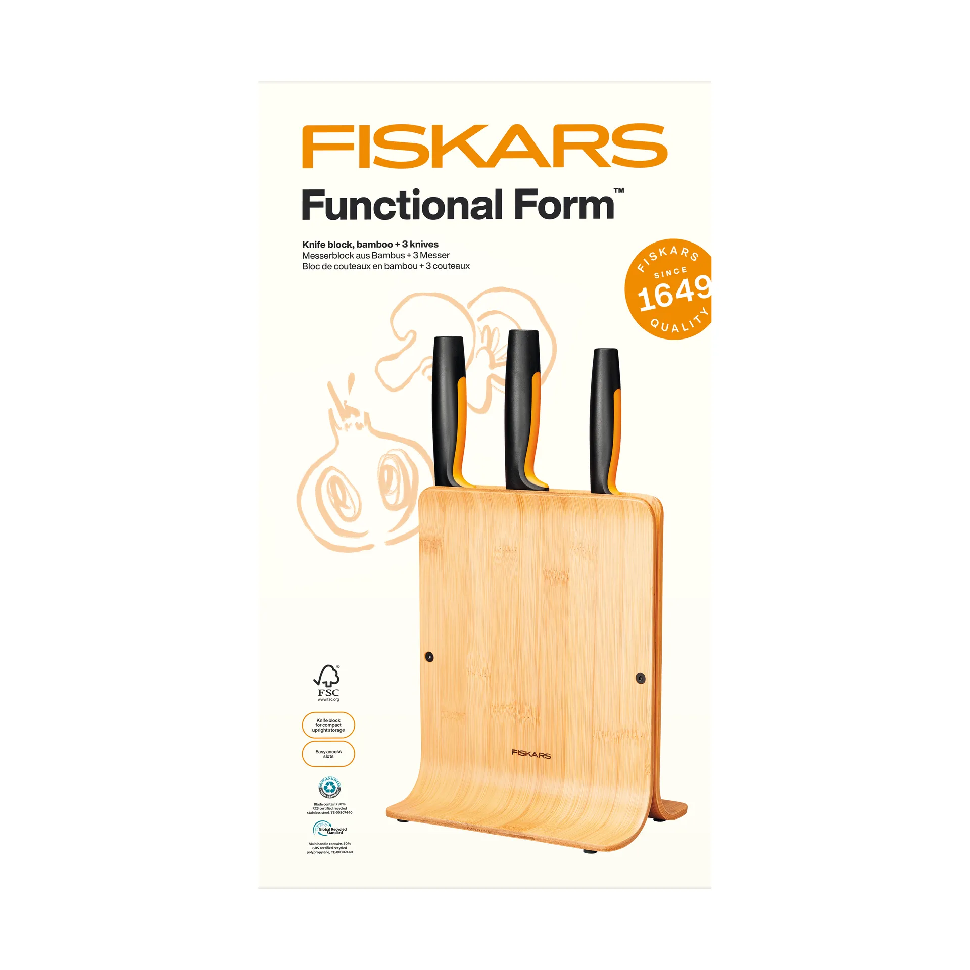 Functional Form veitsisetti veitsitukilla, Bambu, 4 osaa Fiskars