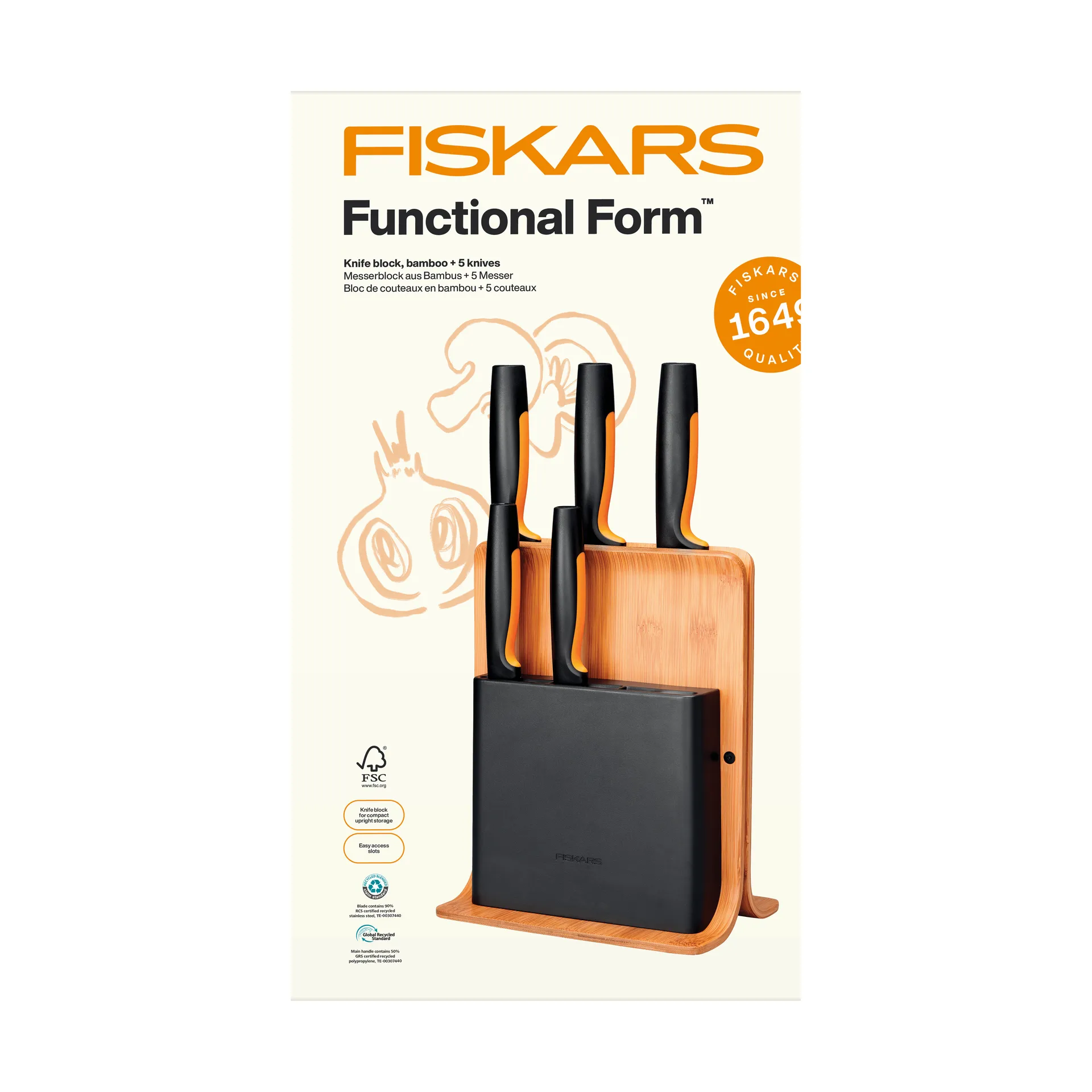 Functional Form veitsisetti veitsitukilla, Bambu, 6 osaa Fiskars