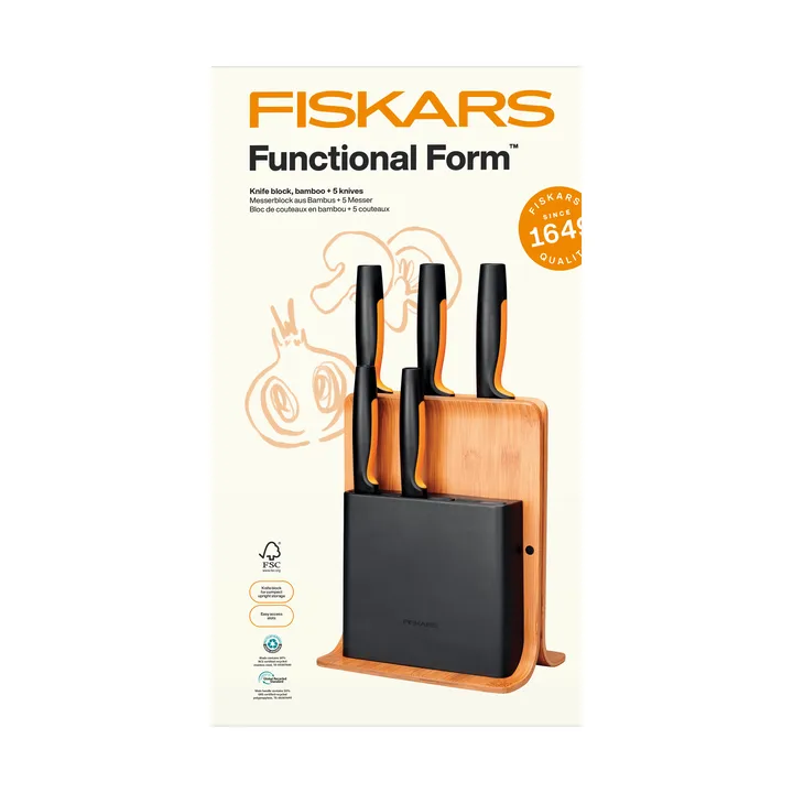 Functional Form veitsisetti veitsitukilla - Bambu, 6 osaa - Fiskars