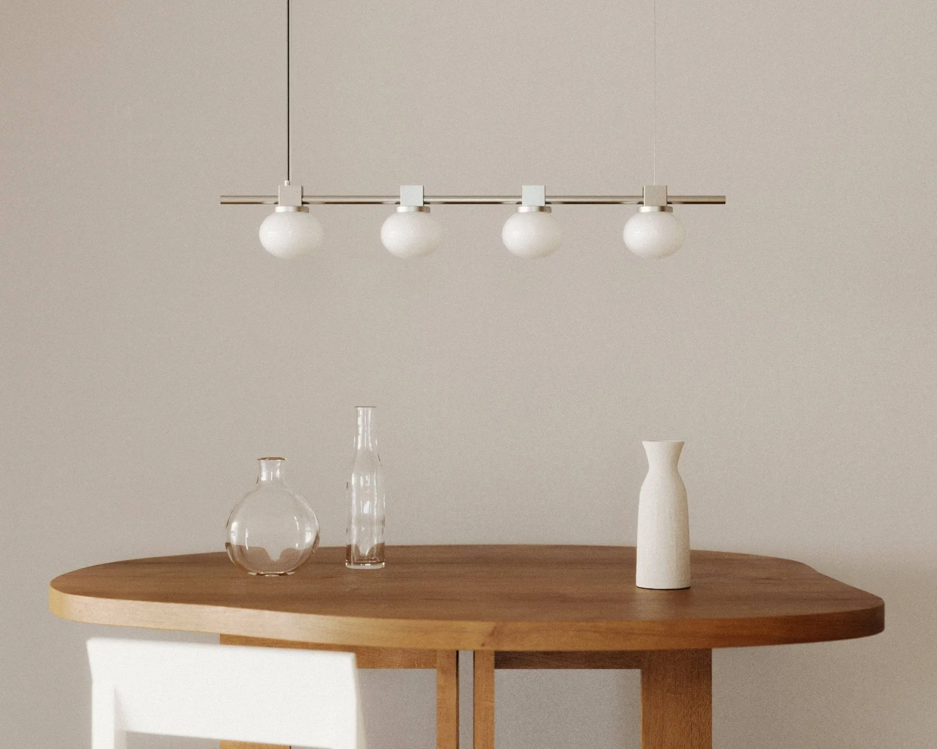 Ovoid Pendant Light Quadruple riippuvalaisin, Ruostumaton teräs, opaalilasi FRAMA