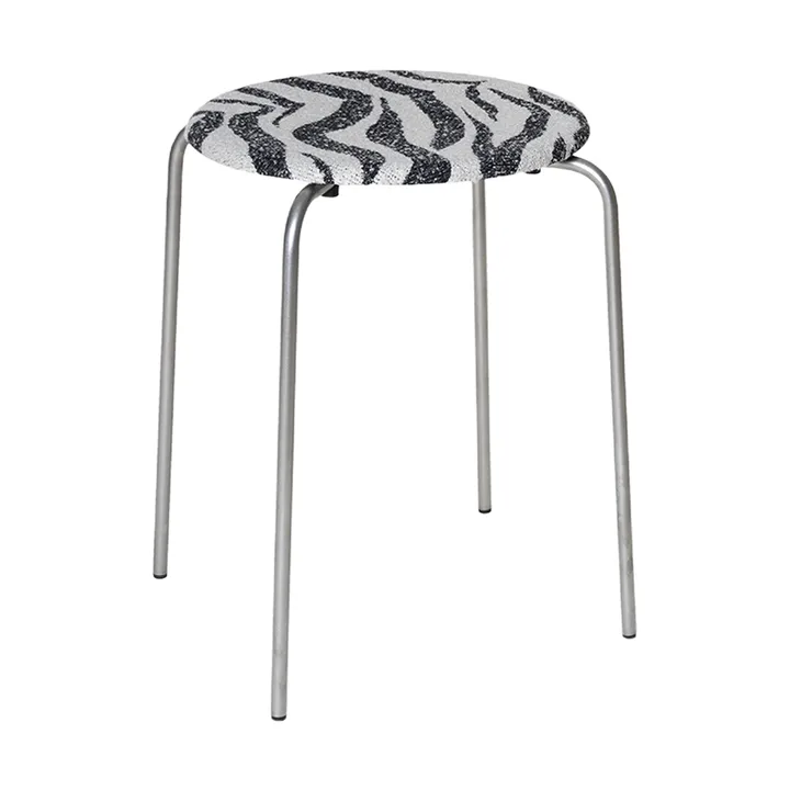 Petit Rond pyöreä jakkara - Ruostumaton teräs-kangas Zebra - FRAMA