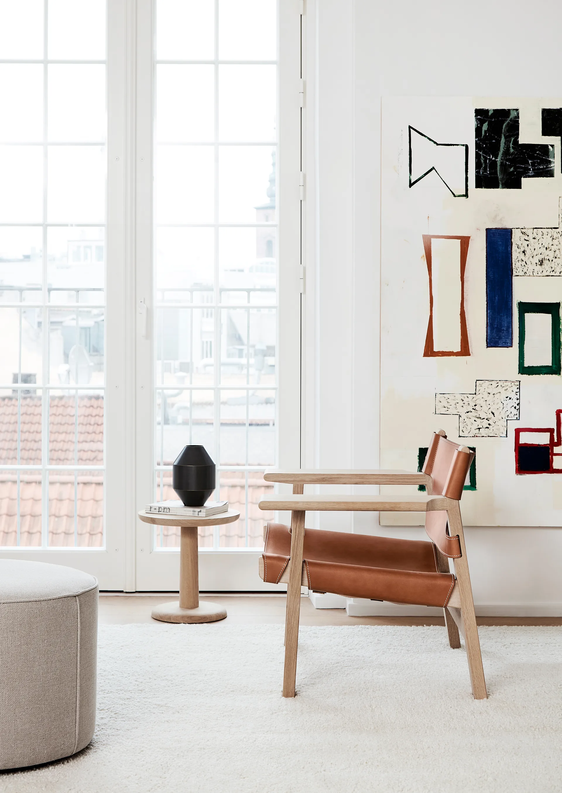 Espanjalainen tuoli nojatuoli, Nahka cognac-vaalea öljytty tammi Fredericia Furniture