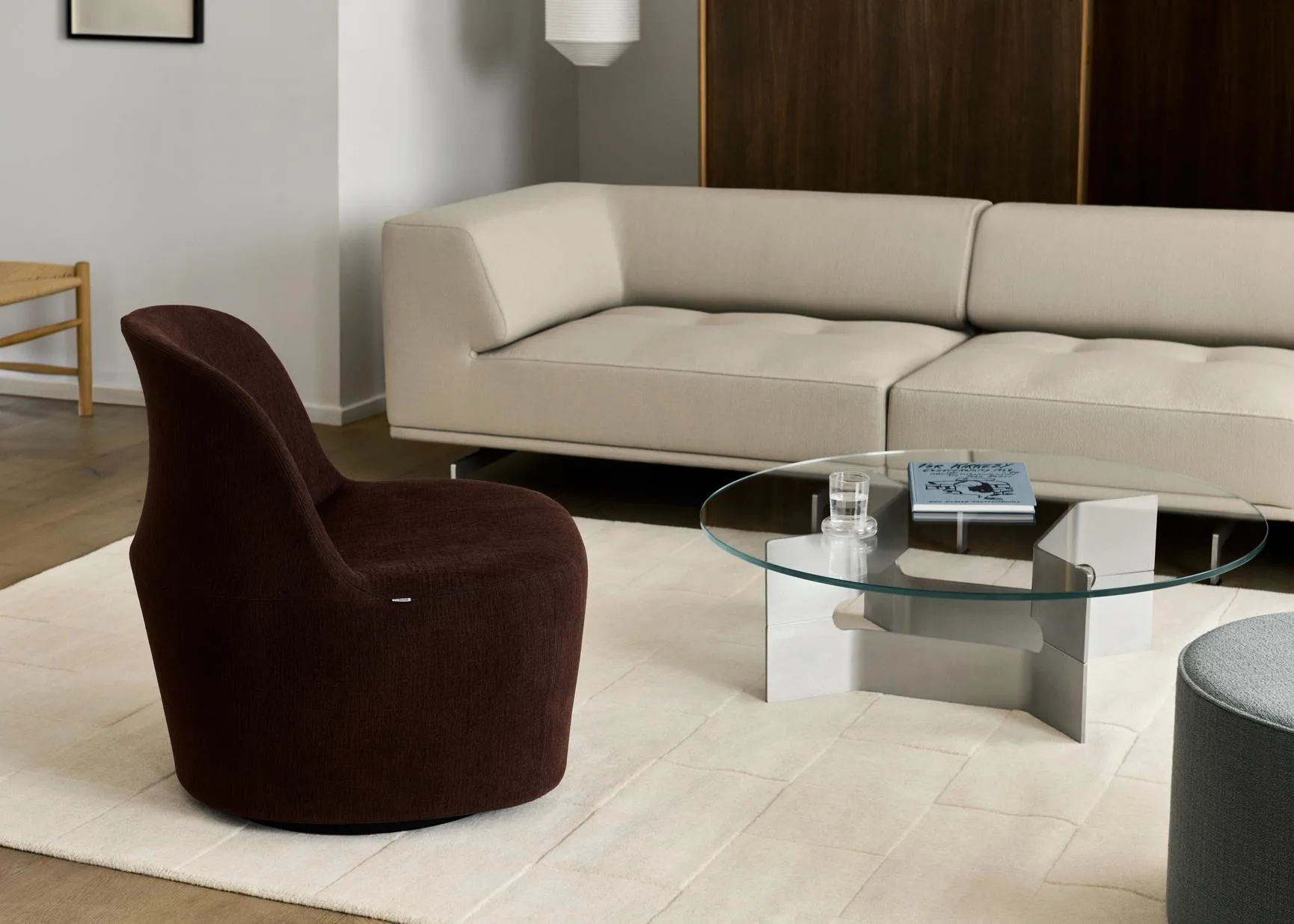 JG sohvapöytä Ø98 cm, Lasia harjattu alumiini Fredericia Furniture