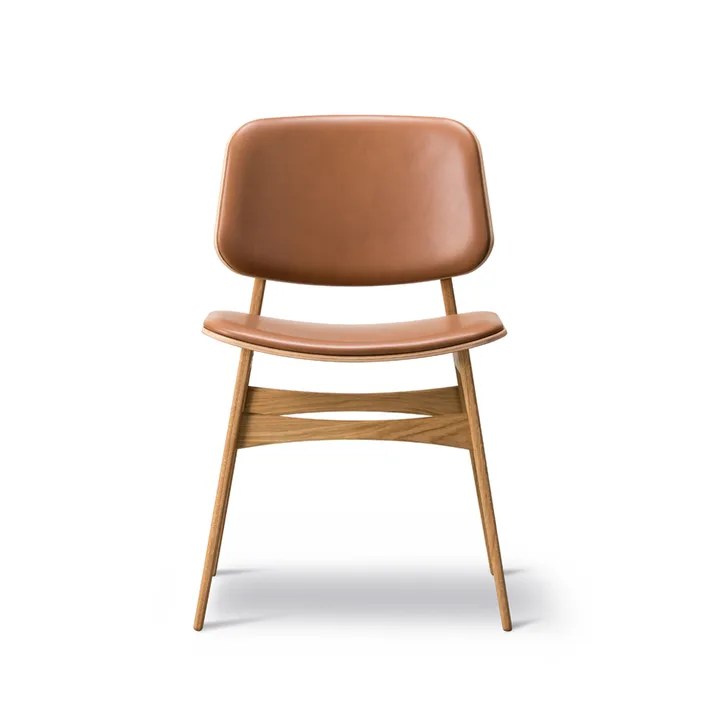 Søborg 3052 puurunko tuoli täysin verhoiltu - nahka omni 307 cognac, lakatut luunväriset jalat - Fredericia Furniture