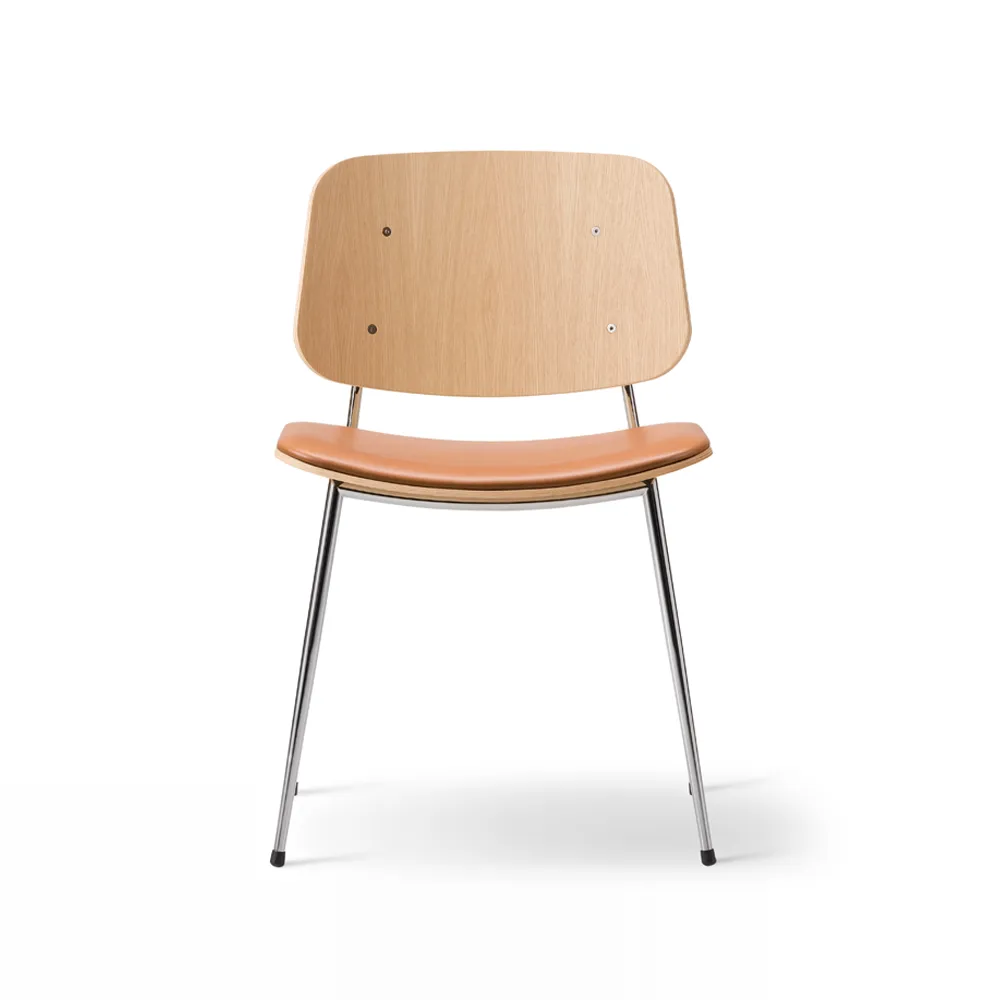 Fredericia Furniture Søborg 3061 metallituoli verhoiltu istuin Nahka Omni konjakkikromijalusta
