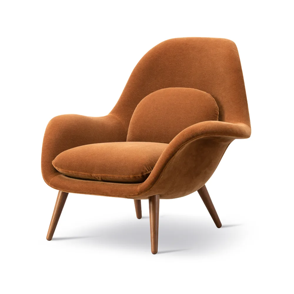 Fredericia Furniture Swoon-nojatuoli Grand mohair 2103-savustettu tammi