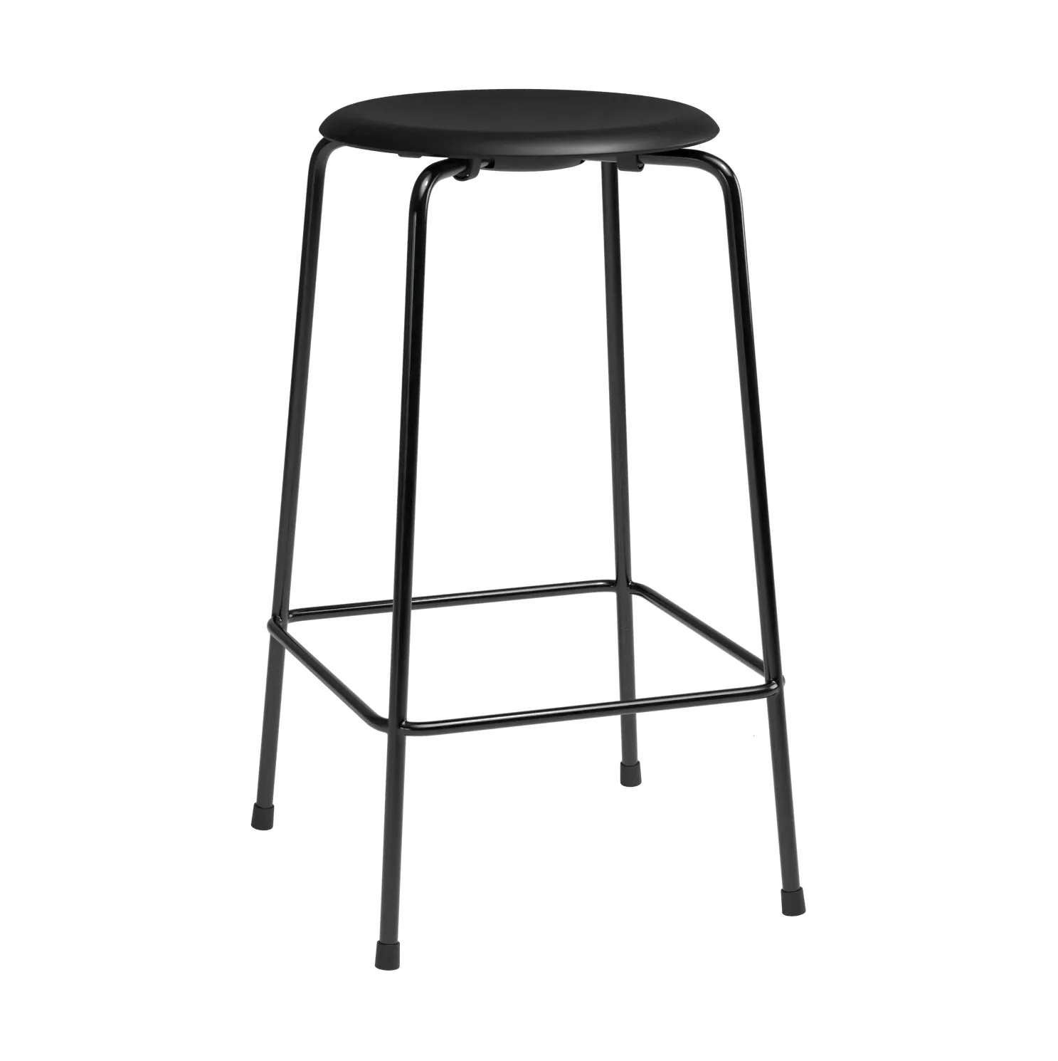 High Dot counter stool 4 jalkaa, Intense musta nahka-musta teräs Fritz Hansen