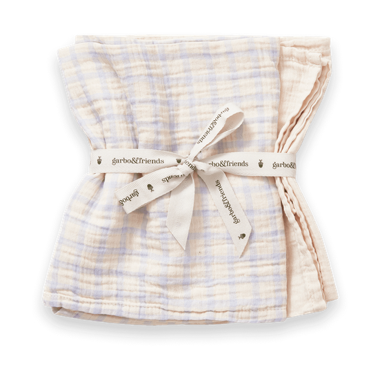 Garbo&Friends Gingham Sky Blue Muslin viltti pieni 2 osaa 60x60 cm