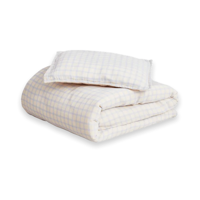 Gingham Sky Blue Muslin vuodevaatesetti vauvalle, 70x80 cm/28x35 cm Garbo&Friends