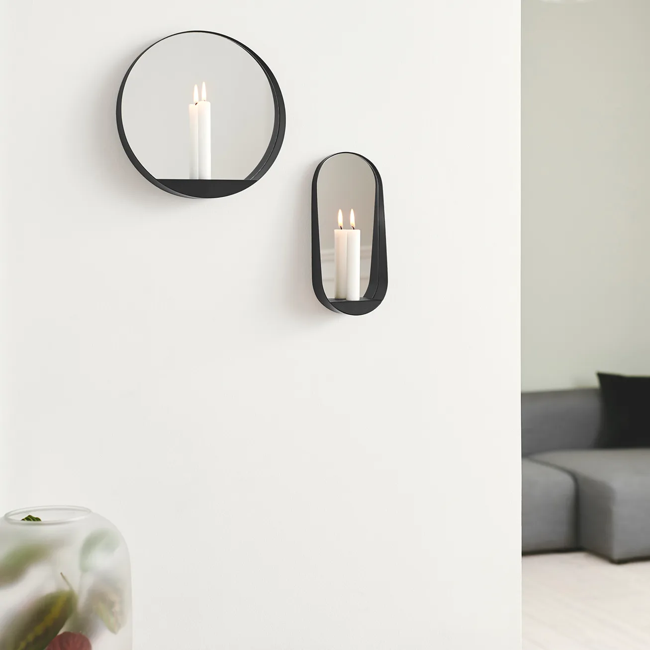 Glim peili/kynttilänjalka Ø 28 cm, Musta Gejst