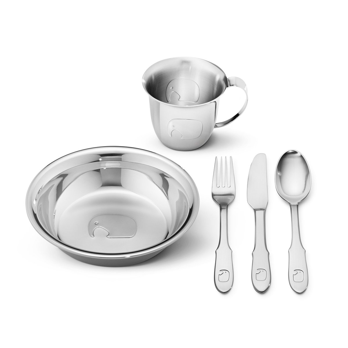 Georg Jensen Elephant lastenastiasto 5 osaa | Skandinaavinen Sisustus | Lastenastiastot | Hopeanvärinen
